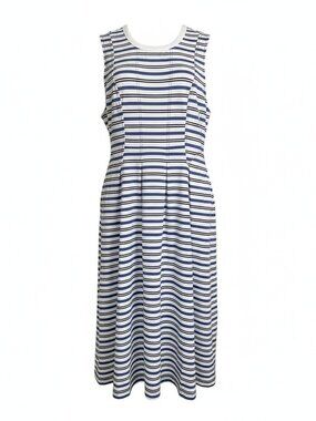 Anthropologie Dress Size L Cotton Striped Sleeveless A-Line Midi Pleats Casual